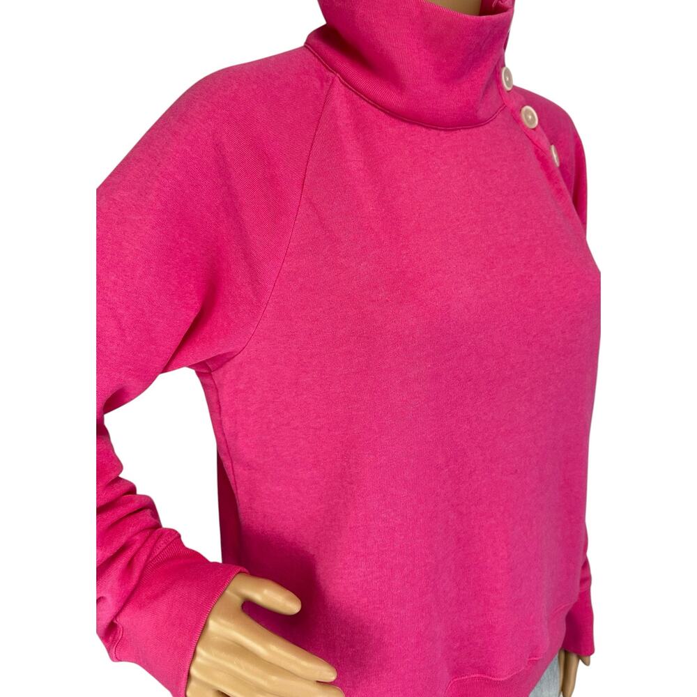 J. Crew Wide Button Collar Pullover Sweater Cloudspun Fleece Pink AC689 Size M - Picture 10 of 13